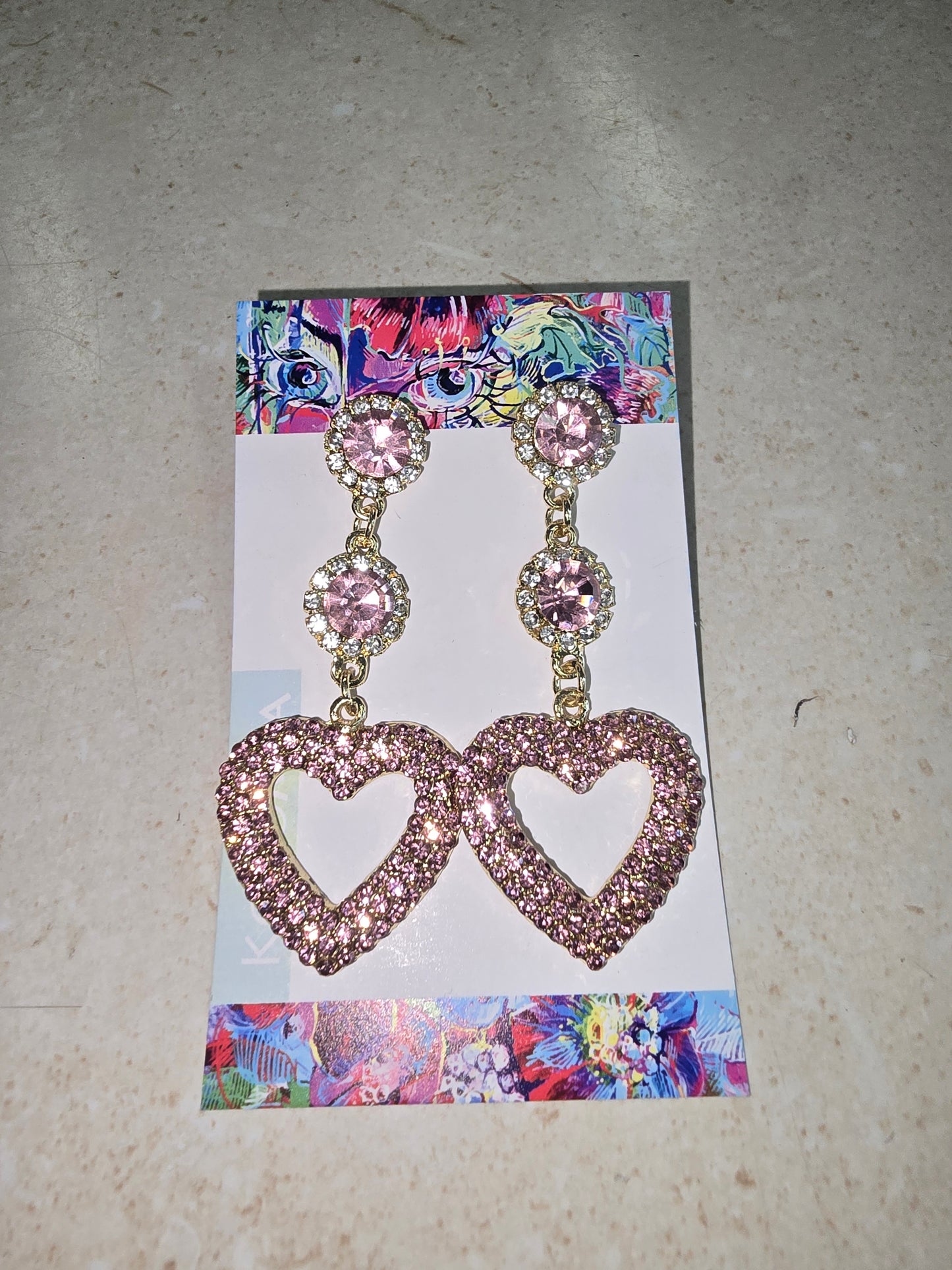 Pink Dangly Heart Earrings