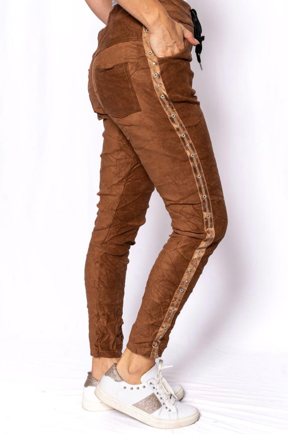 Sidi Camel Suede Touch Stretch Pant With Diamante Stud trim