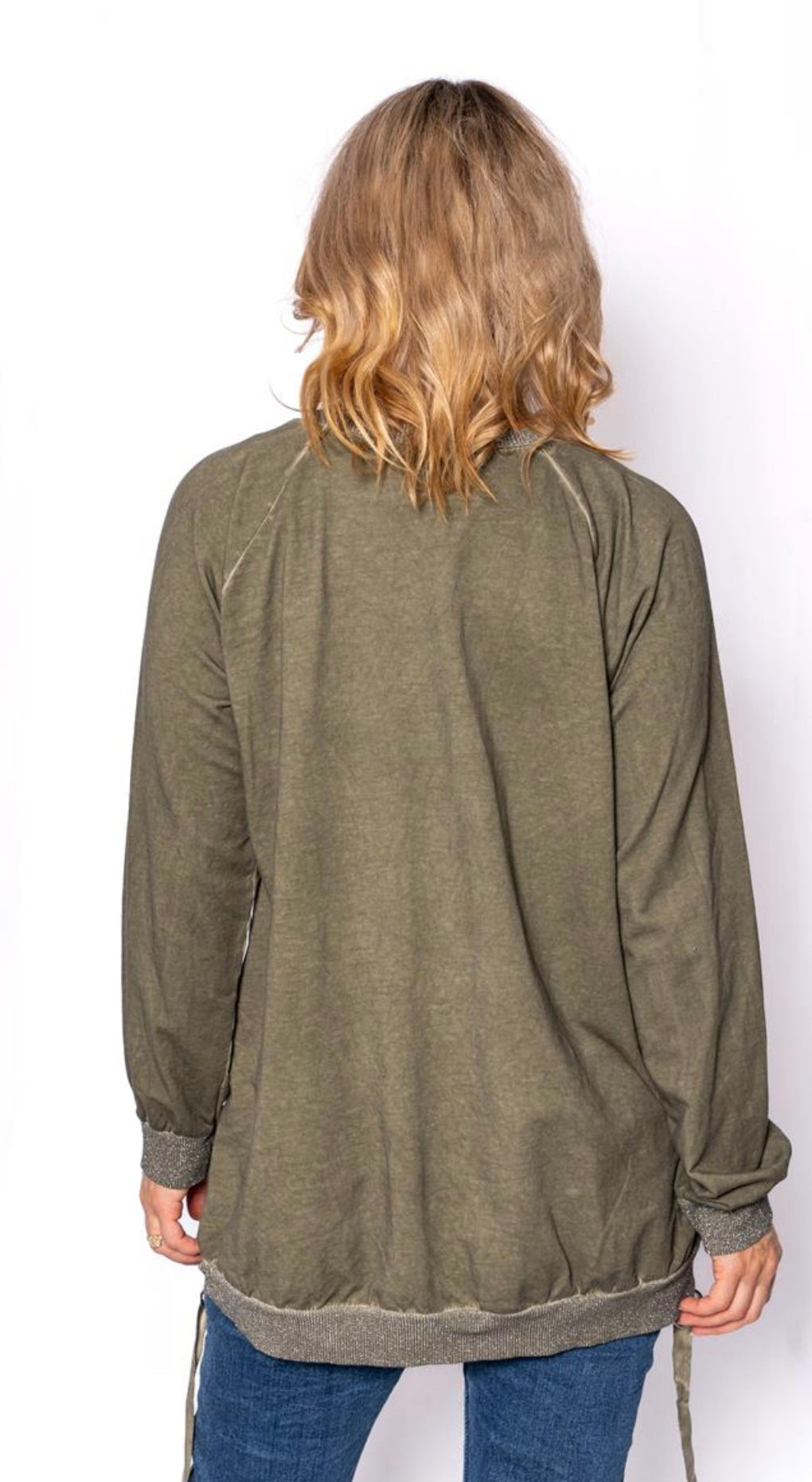 Emme Khaki Sweatshirt With Lurex Bands And Grosgrain