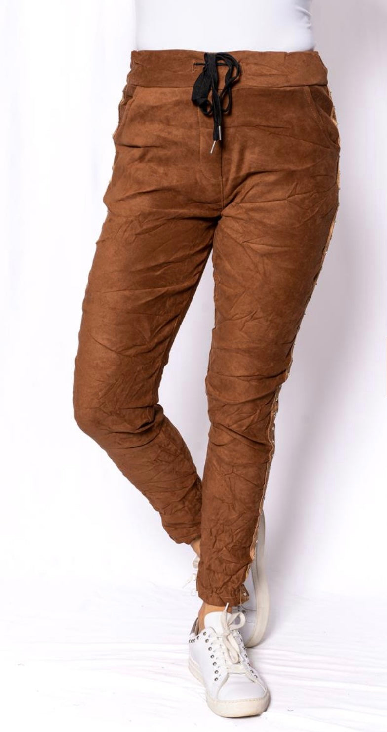 Sidi Camel Suede Touch Stretch Pant With Diamante Stud trim