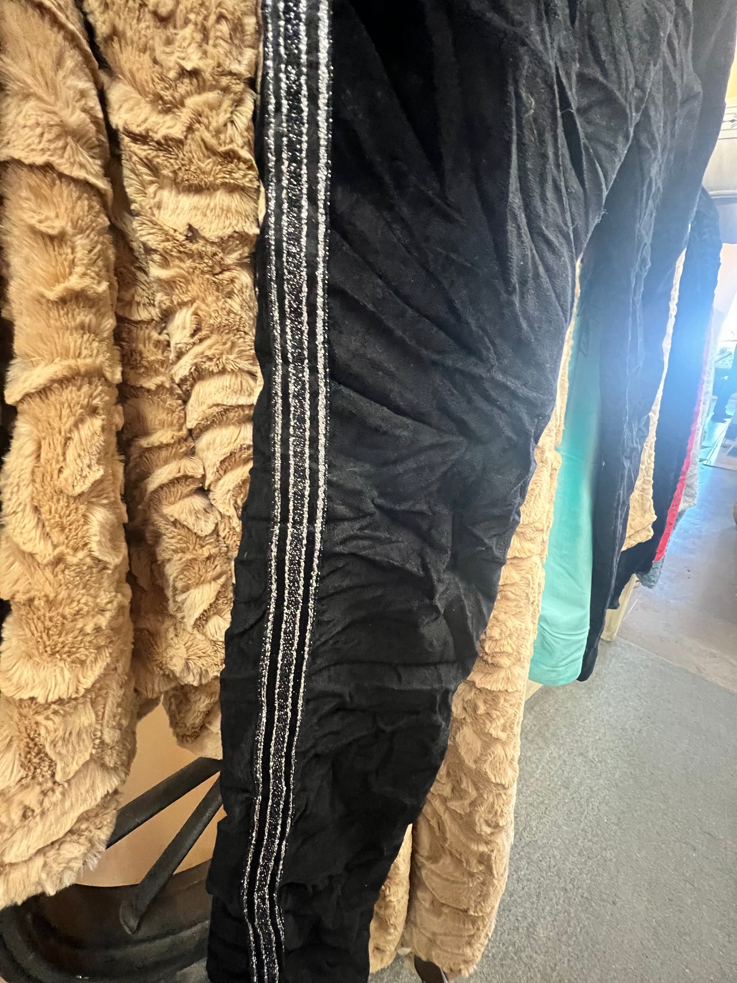 Silverfox Black velvet cord stretch pants with silver strip