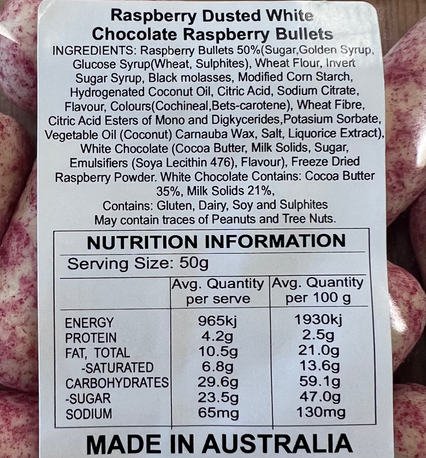 Raspberry Dusted White Chocolate Raspberry Jumbo Bullets