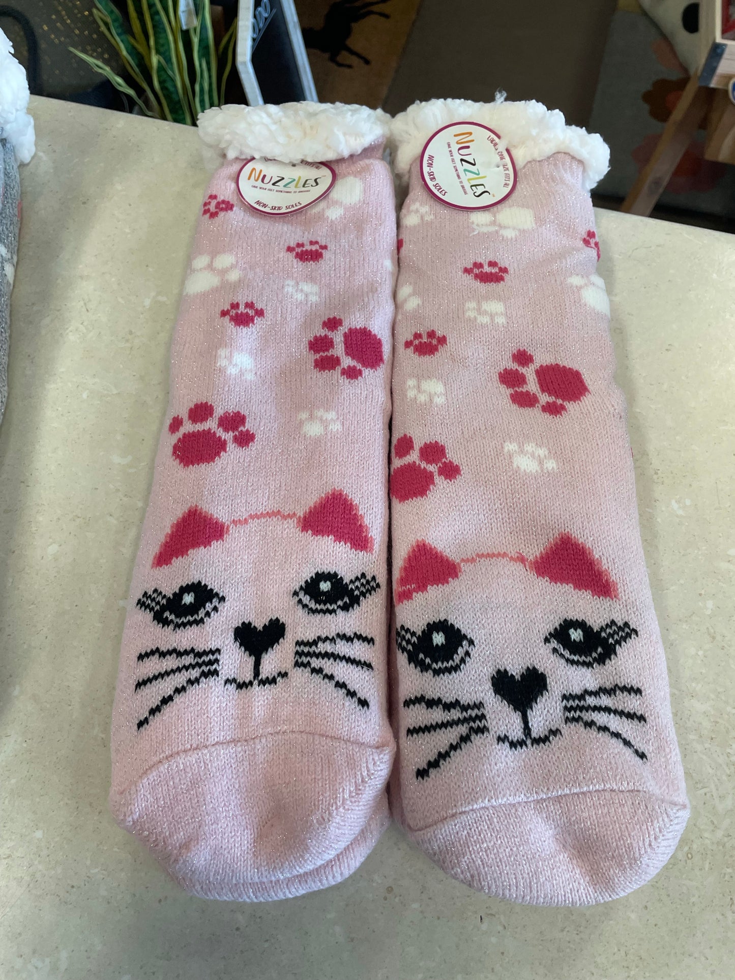 Nuzzles Sherpa Sock Slippers - Cats
