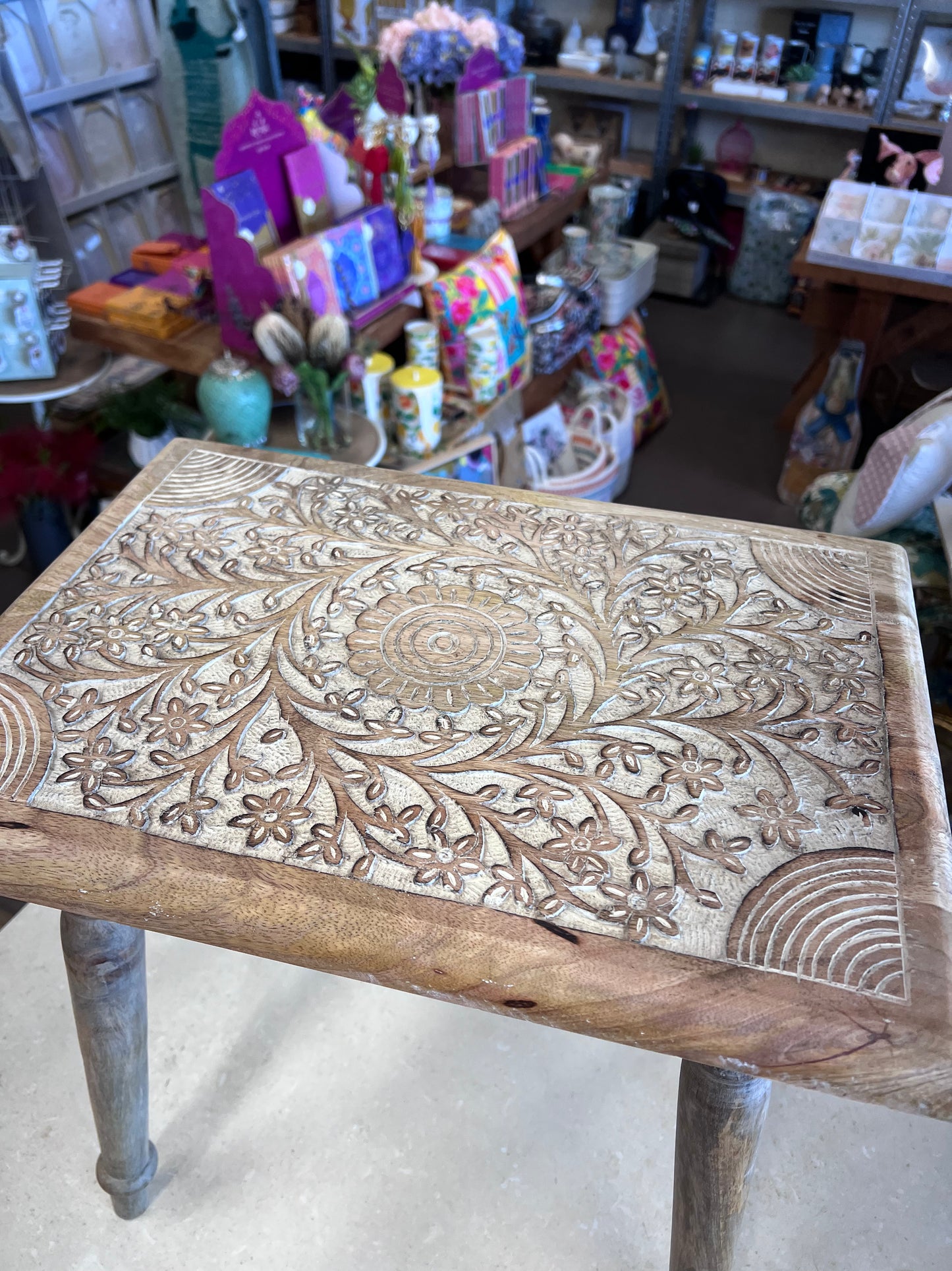 Carved Wooden Side Table