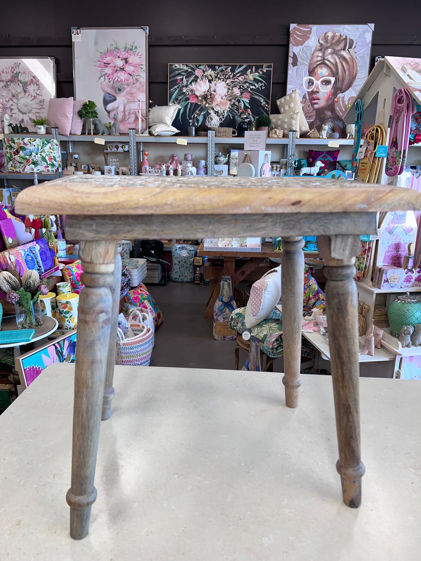 Carved Wooden Side Table