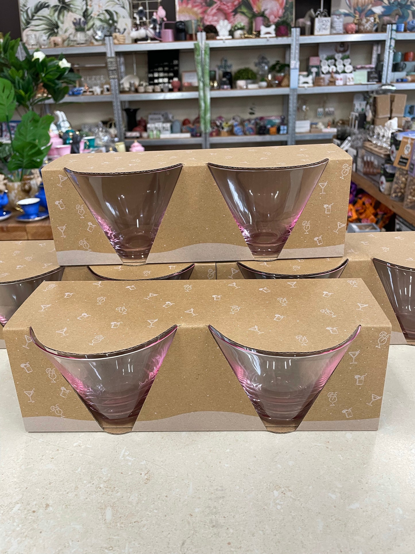 Set/2 Cocktail Glasses - Pink Glass