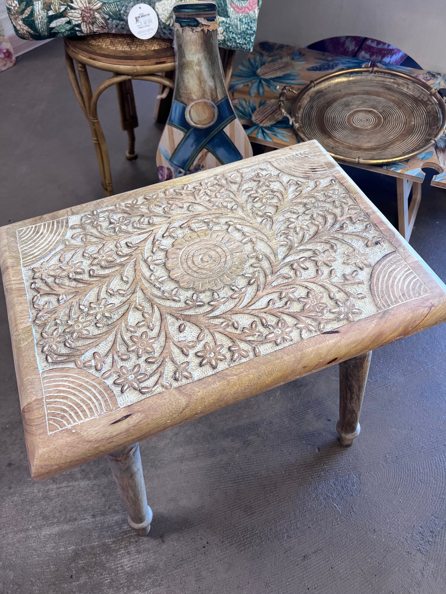 Carved Wooden Side Table