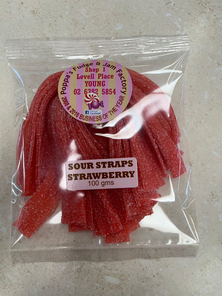 Strawberry Sour Straps Poppa’s Fudge & Jam Factory