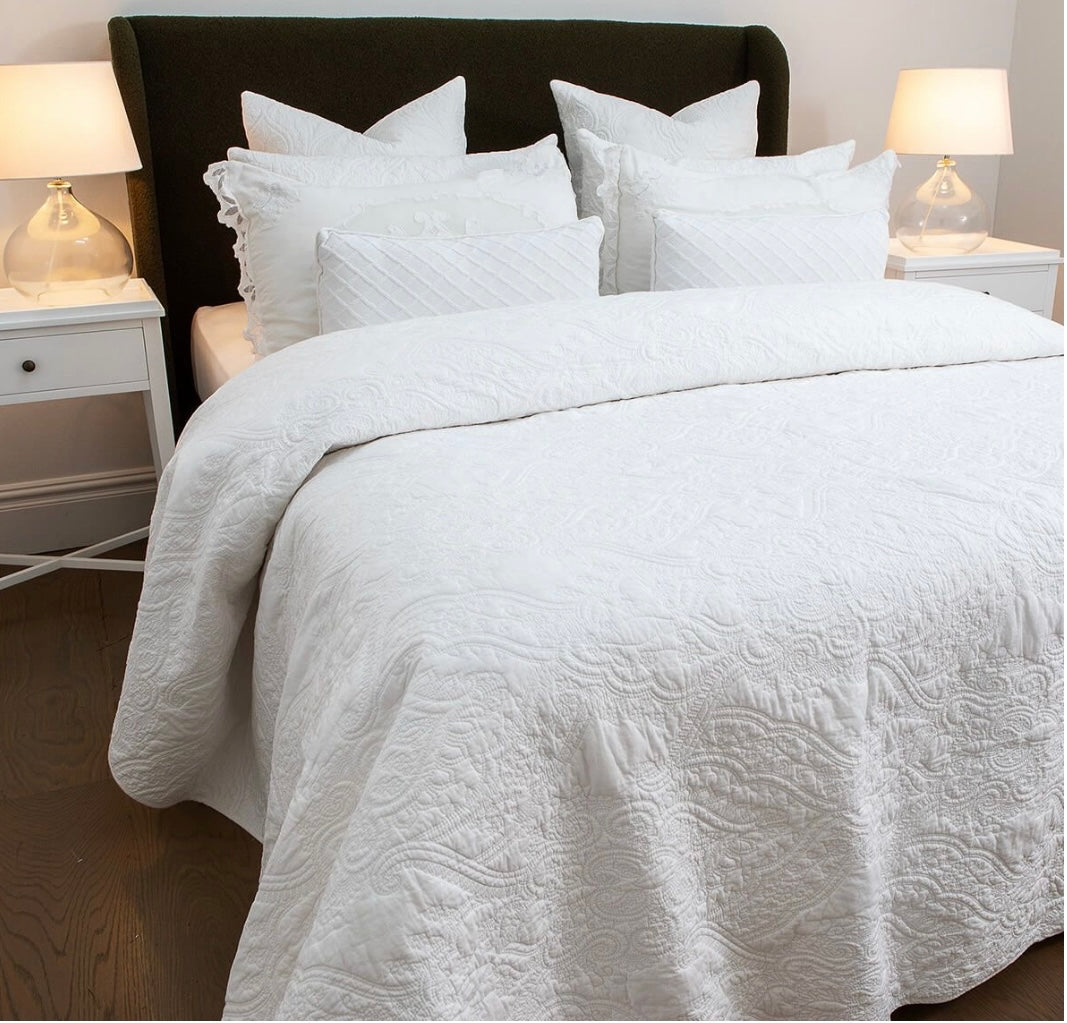 Damask White BedSpread Set