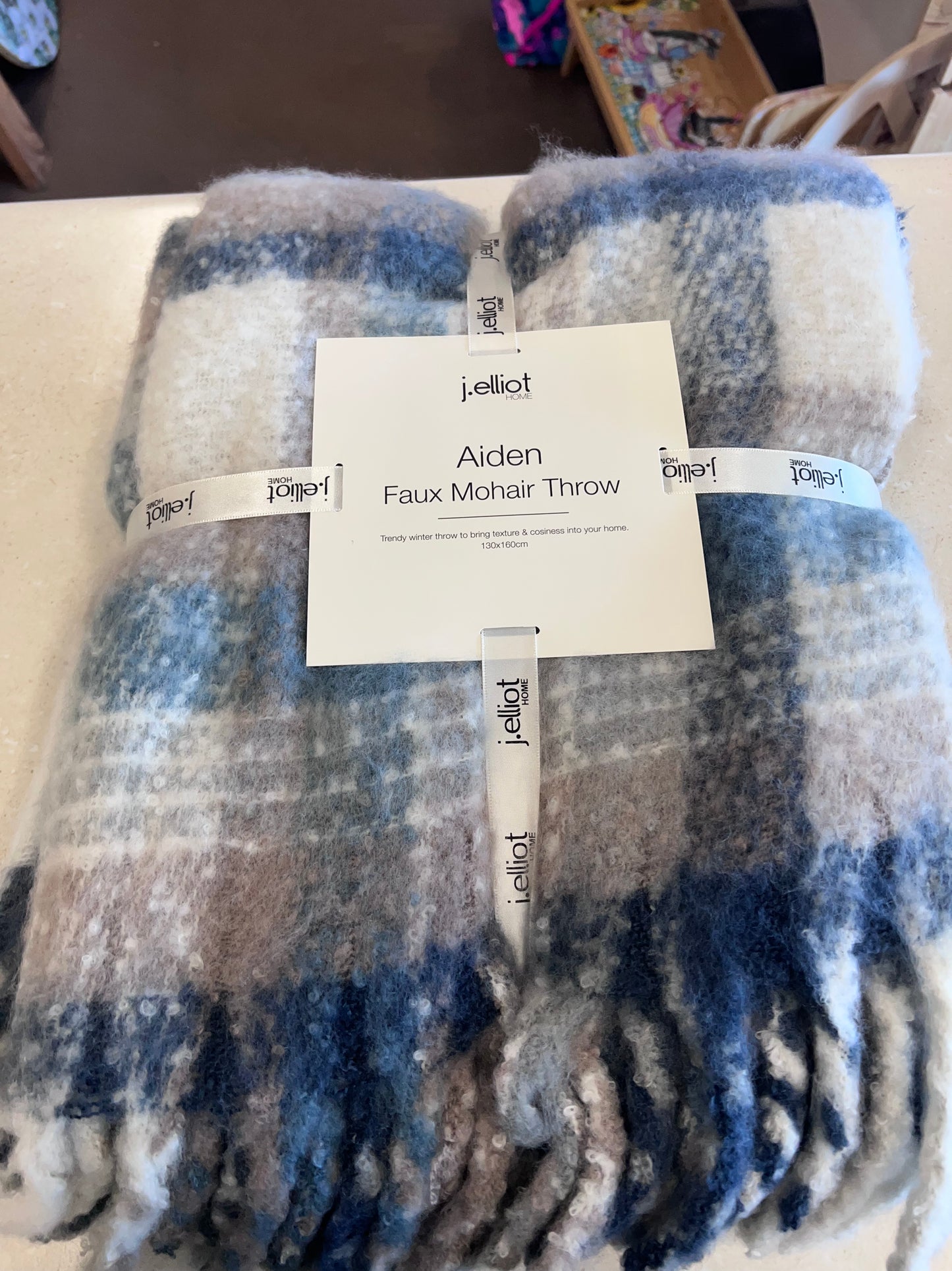 Auden Faux Mohair Throw- Navy Multi