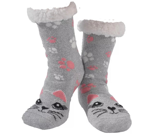 Nuzzles Sherpa Sock Slippers - Cats