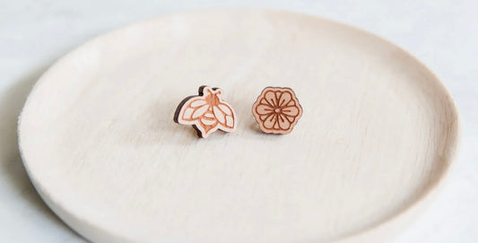 Bee & Blossom Wood Earrings