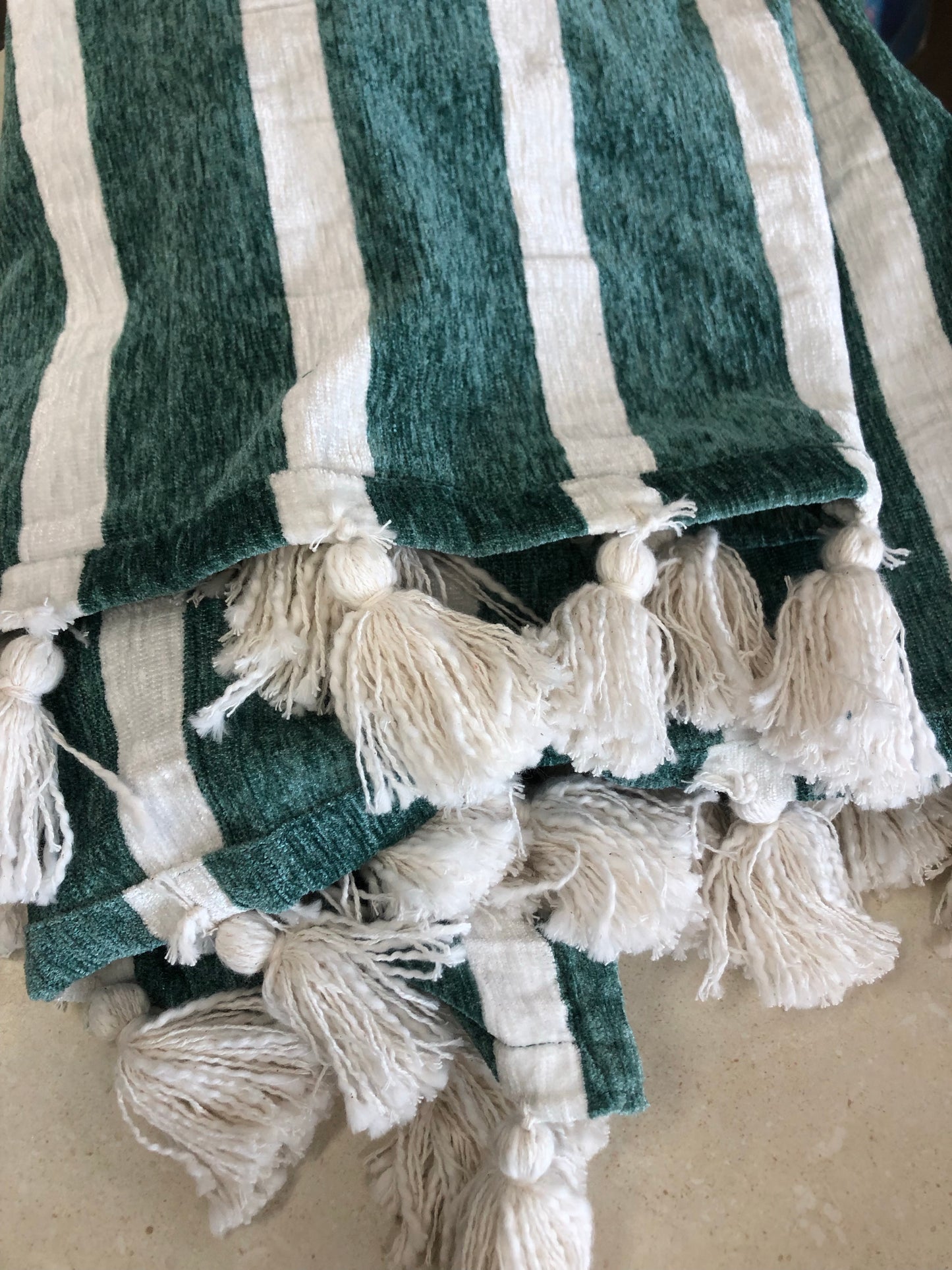 White Striped Tassel Throw