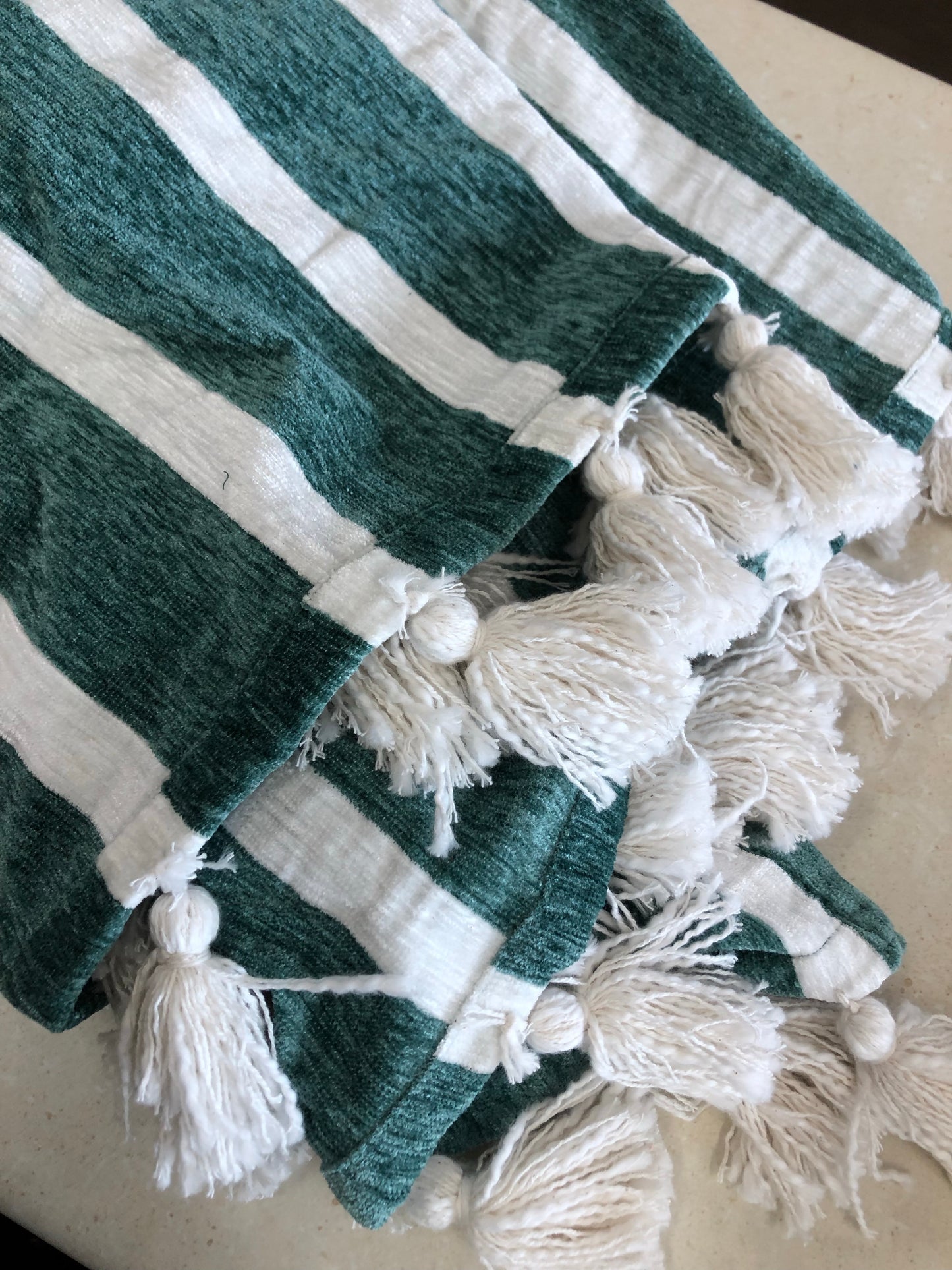 White Striped Tassel Throw