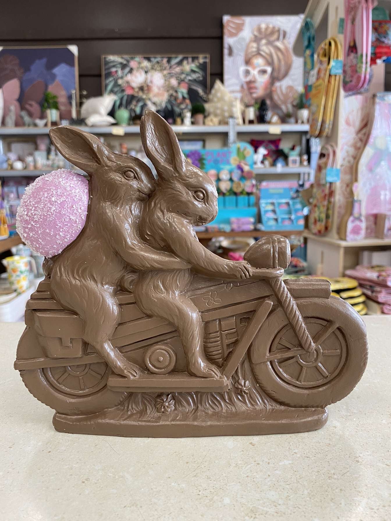 Chocolate Bunny Motorbike Statue